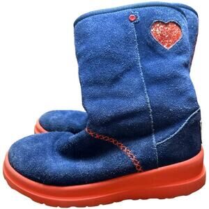 Ugg Blue Red I Love Ugg Sparkle Heart Sherpa Mid-Calf Boots Women's Size 5